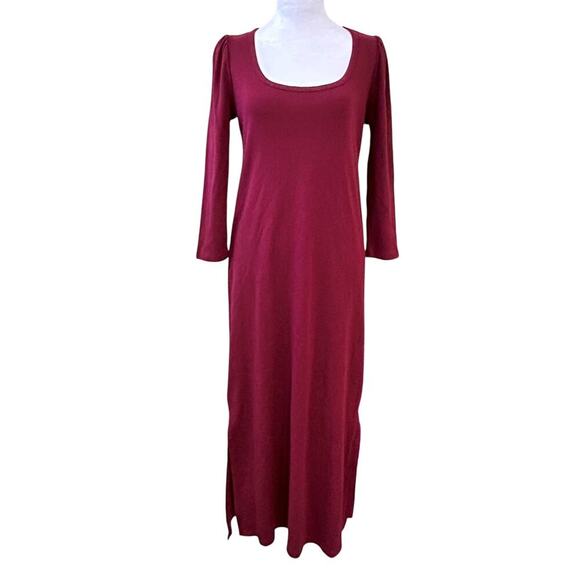 Witchy Fall Maxi Dress Ribbed Puffed Modest Wine NWT Capsule Base Layer MED - Picture 1 of 6